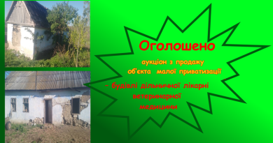 Оголошено аукціон з продажу об’єкта малої приватизації – будівлі дільничної лікарні ветеринарної медицини Оголошено аукціон з продажу об’єкта малої приватизації – будівлі дільничної лікарні ветеринарної медицини