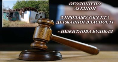 Оголошено аукціон з продажу об’єкта державної власності – нежитлова будівля Подільський р-н, с. Мала Василівка, Центральна, 20а